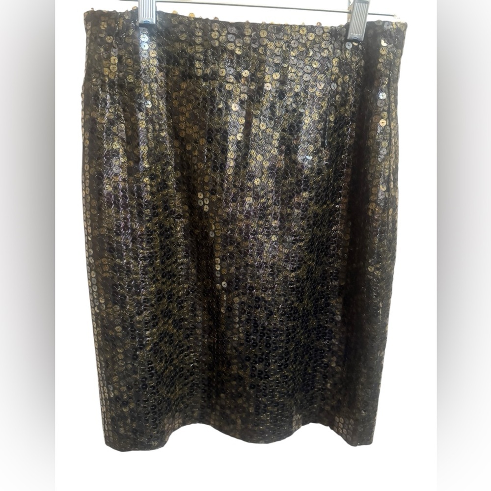 TOPOLINO Brown Bronze Sequin Skirt Lined Zip Back Size Small Vintage Back Slit